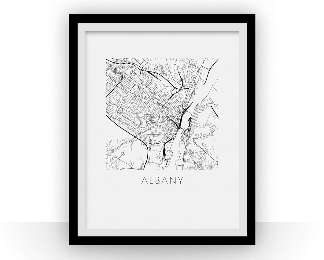 Albany Map Black and White Print - new york Black and White Map Print