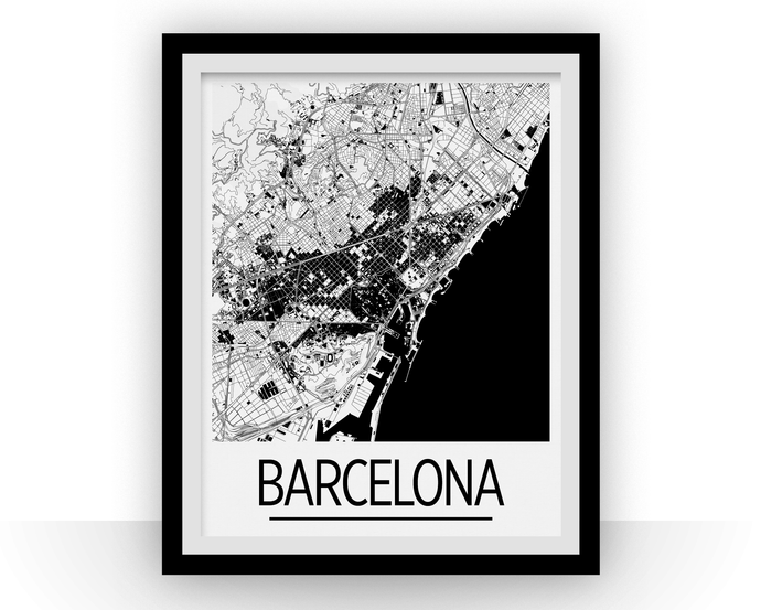 Barcelona Map Poster - spain Map Print - Art Deco Series