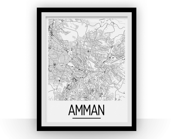 Amman Map Poster - jordan Map Print - Art Deco Series