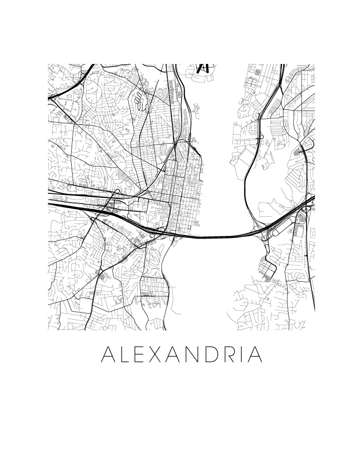 Affiche cartographique de Alexandria VA - Style Noir et Blanc