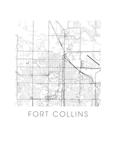 Load image into Gallery viewer, Fort Collins Map Black and White Print - Colorado Black and White Map Print
