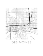 Load image into Gallery viewer, Des Moines Map Black and White Print - iowa Black and White Map Print
