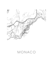 Charger l&#39;image dans la galerie, Affiche cartographique de Monaco - Style Noir et Blanc
