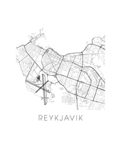 Charger l&#39;image dans la galerie, Affiche cartographique de Reykjavik - Style Noir et Blanc
