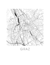 Charger l&#39;image dans la galerie, Affiche cartographique de Graz - Style Noir et Blanc
