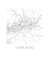 Load image into Gallery viewer, Sarajevo Map Black and White Print - bosnia and herzegovina Black and White Map Print
