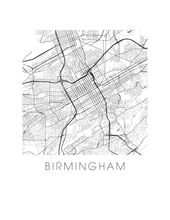 Charger l&#39;image dans la galerie, Affiche cartographique de Birmingham AB - Style Noir et Blanc

