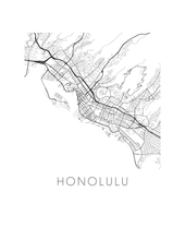 Charger l&#39;image dans la galerie, Affiche cartographique de Honolulu - Style Noir et Blanc
