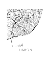 Load image into Gallery viewer, Lisbon Map Black and White Print - portugal Black and White Map Print
