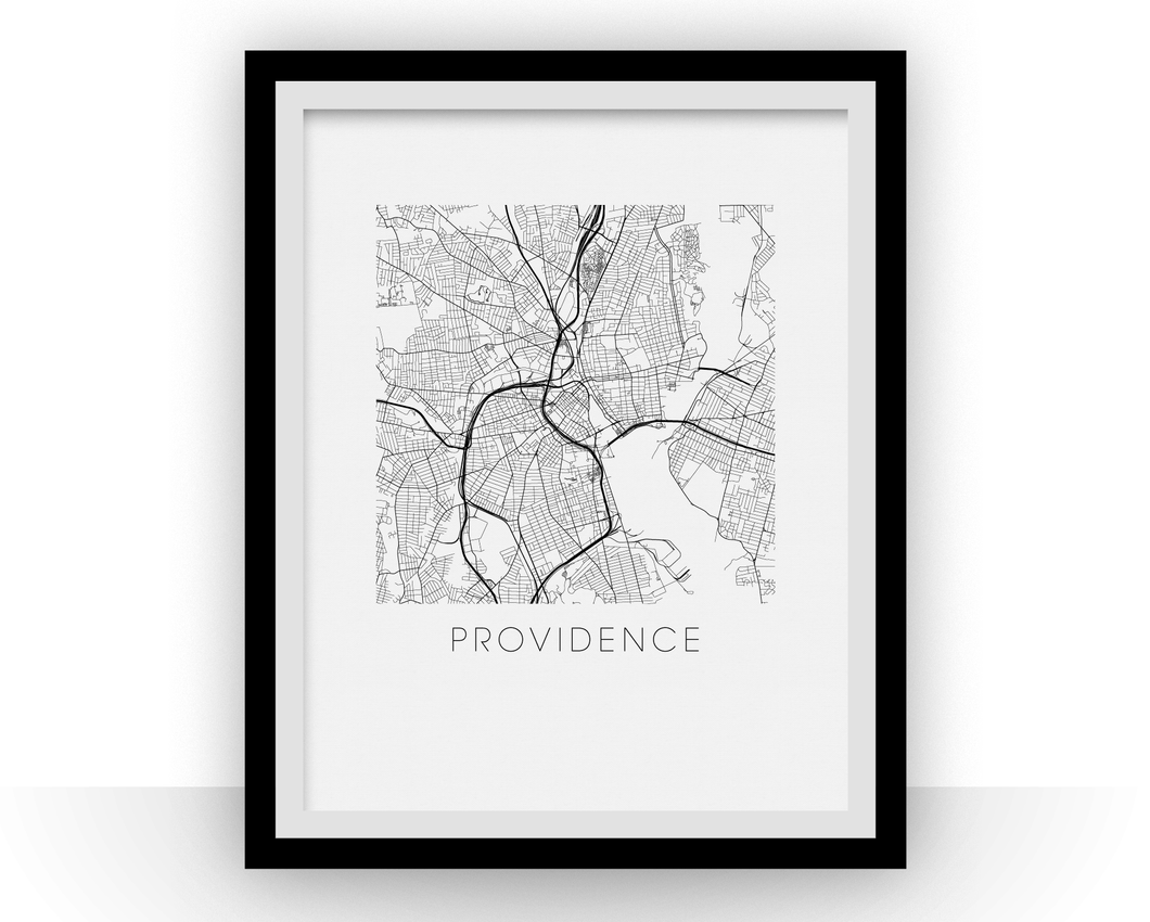Providence RI Map Black and White Print - Rhode Island Black and White Map Print