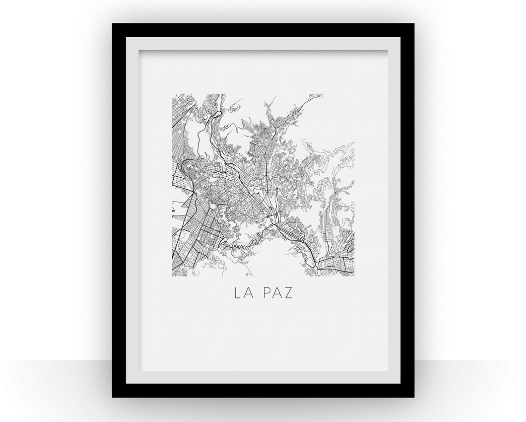 La Paz Map Black and White Print - bolivia Black and White Map Print
