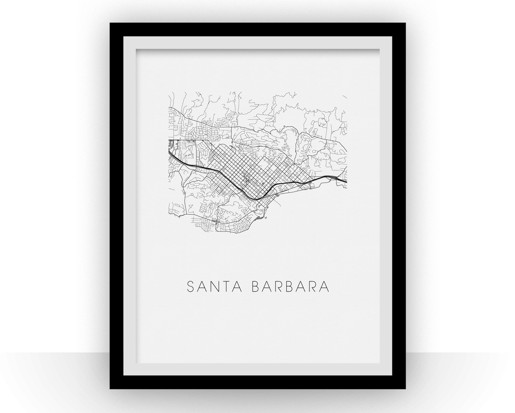 Santa Barbara Map Black and White Print - california Black and White Map Print