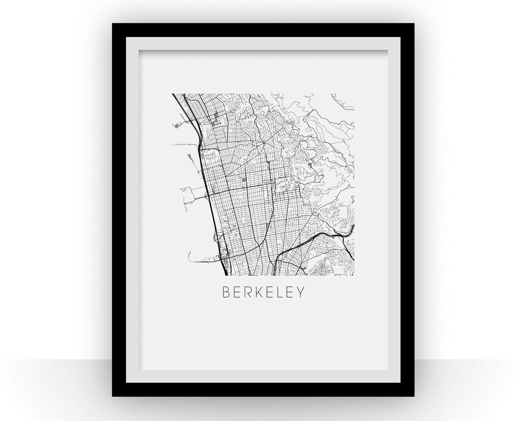Affiche cartographique de Berkeley - Style Noir et Blanc