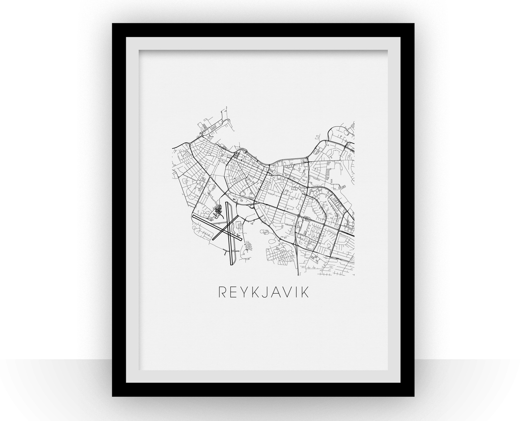 Reykjavik Map Black and White Print - iceland Black and White Map Print
