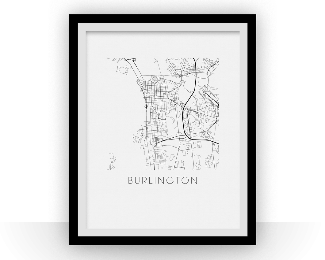 Burlington Map Black and White Print - Vermont Black and White Map Print