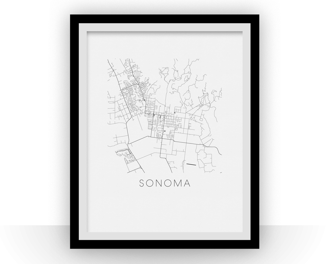 Sonoma Map Black and White Print - california Black and White Map Print