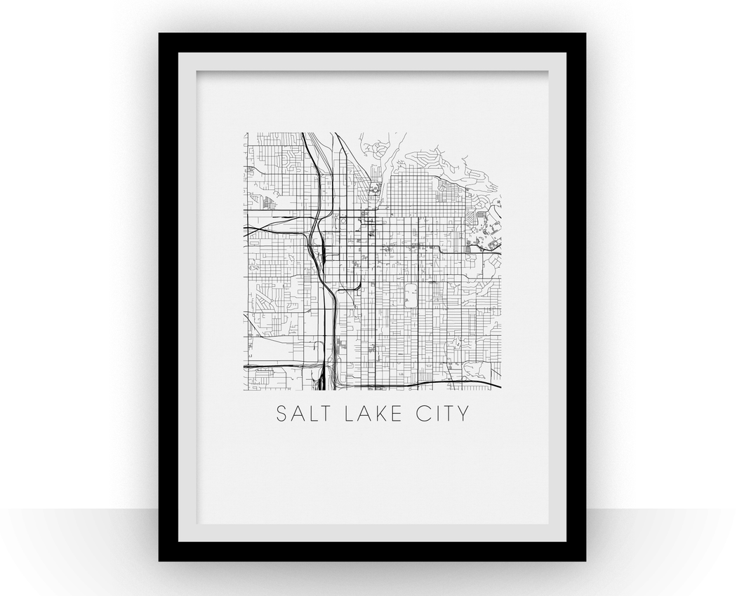 Salt Lake City Map Black and White Print - utah Black and White Map Print