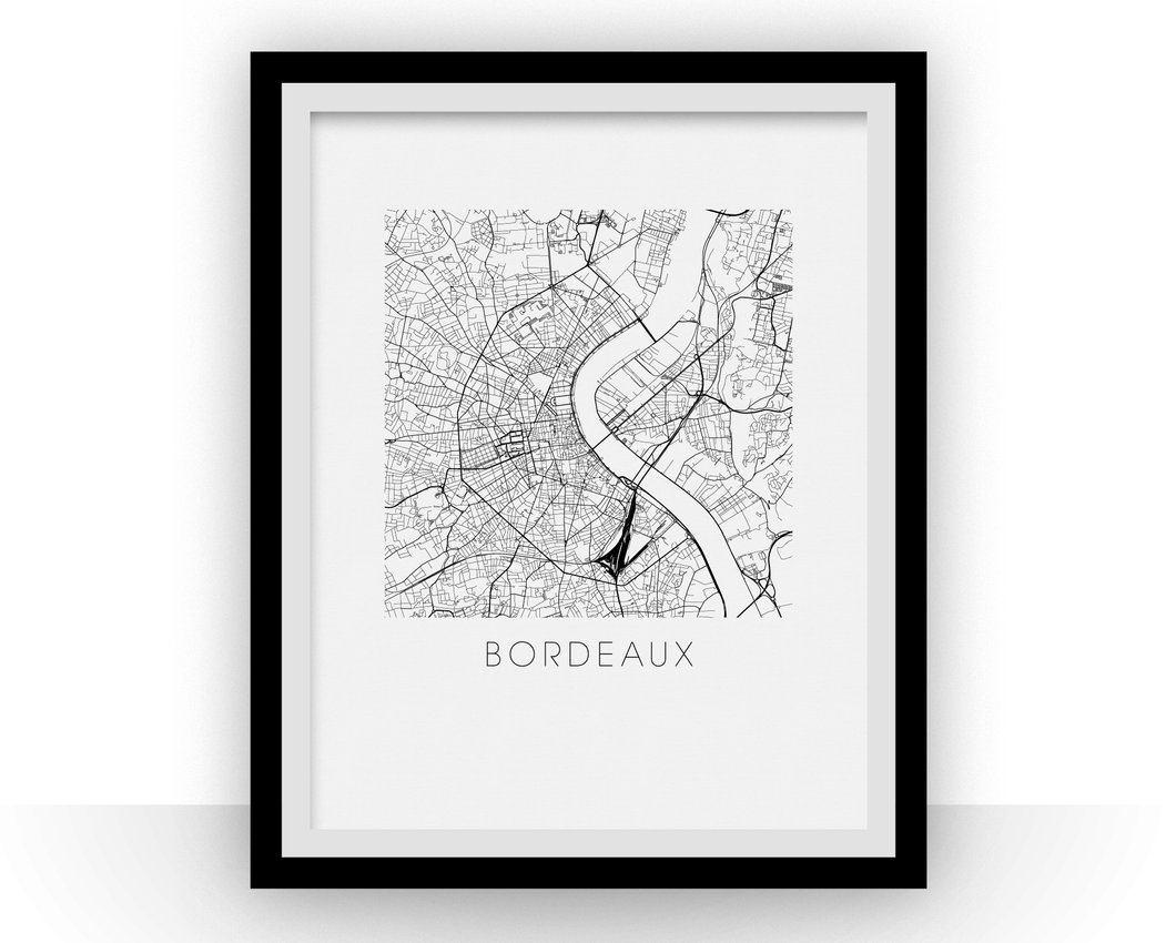 Bordeaux Map Black and White Print - France Black and White Map Print