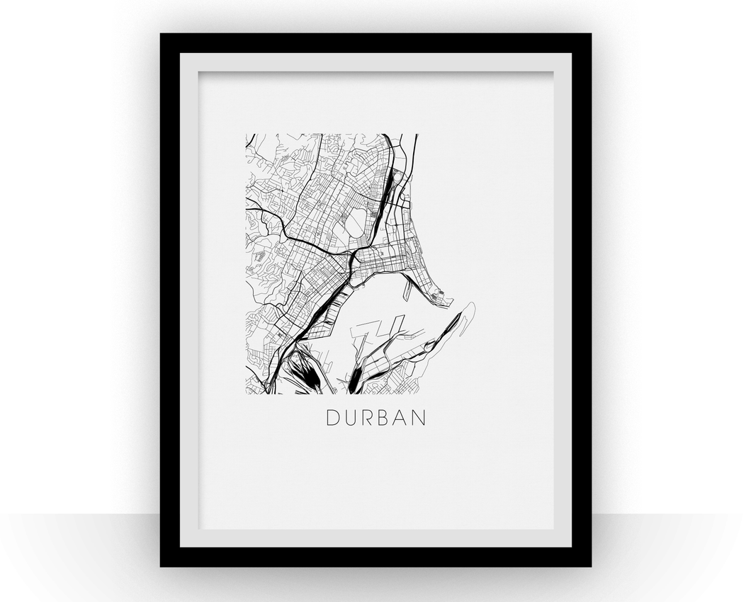 Durban Map Black and White Print - south africa Black and White Map Print