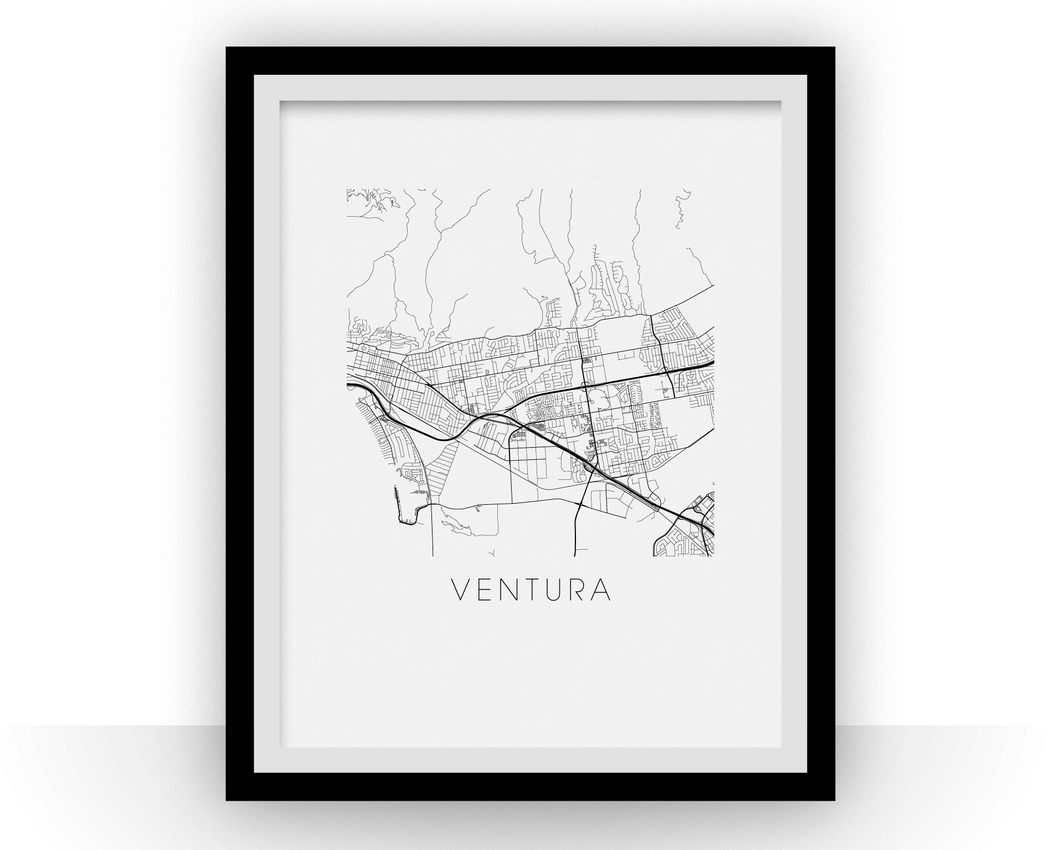 Ventura Map Black and White Print - california Black and White Map Print