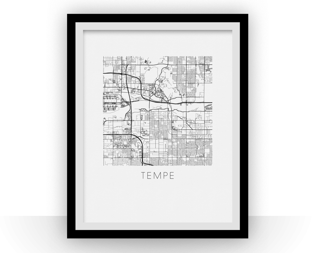 Tempe AZ Map Black and White Print - Arizona Black and White Map Print