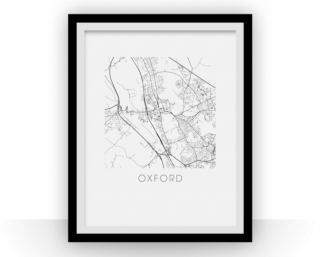Oxford Map Black and White Print - england Black and White Map Print