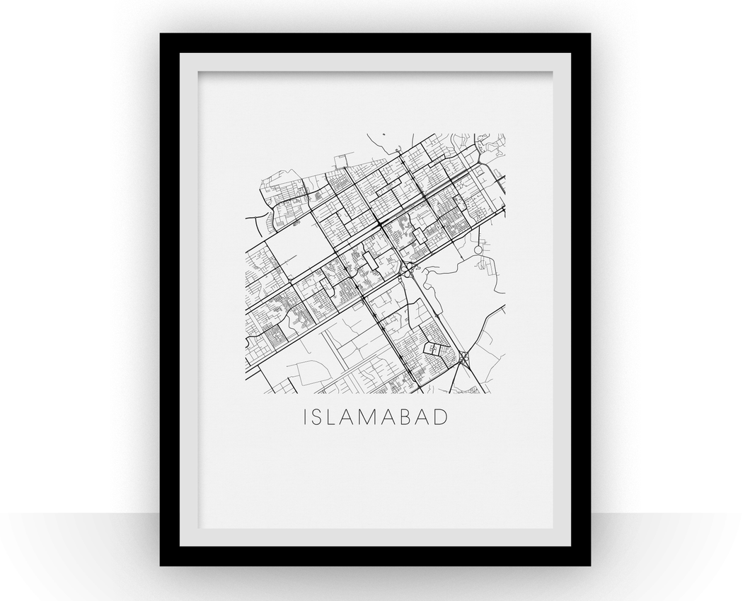 Islamabad Map Black and White Print - pakistan Black and White Map Print