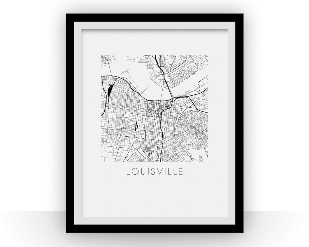 Louisville Map Black and White Print - Kentucky Black and White Map Print