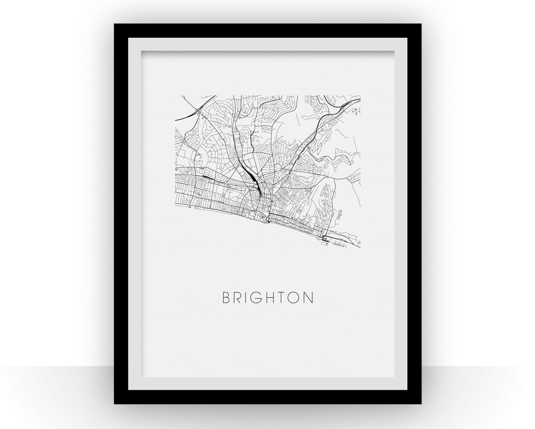 Brighton Map Black and White Print - england Black and White Map Print