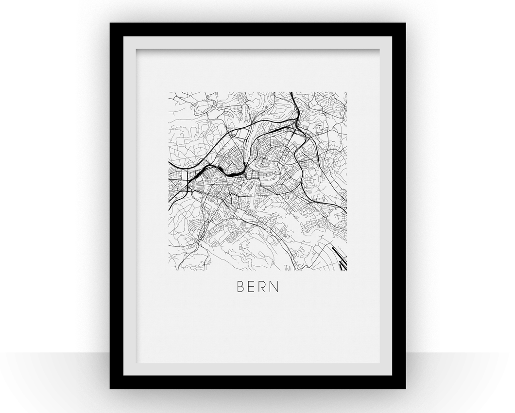 Bern Map Black and White Print - switzerland Black and White Map Print