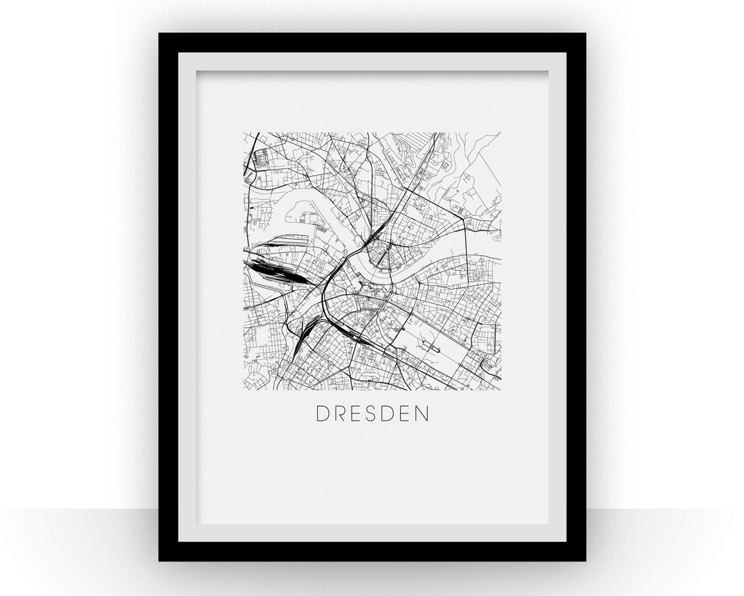 Dresden Map Black and White Print - germany Black and White Map Print
