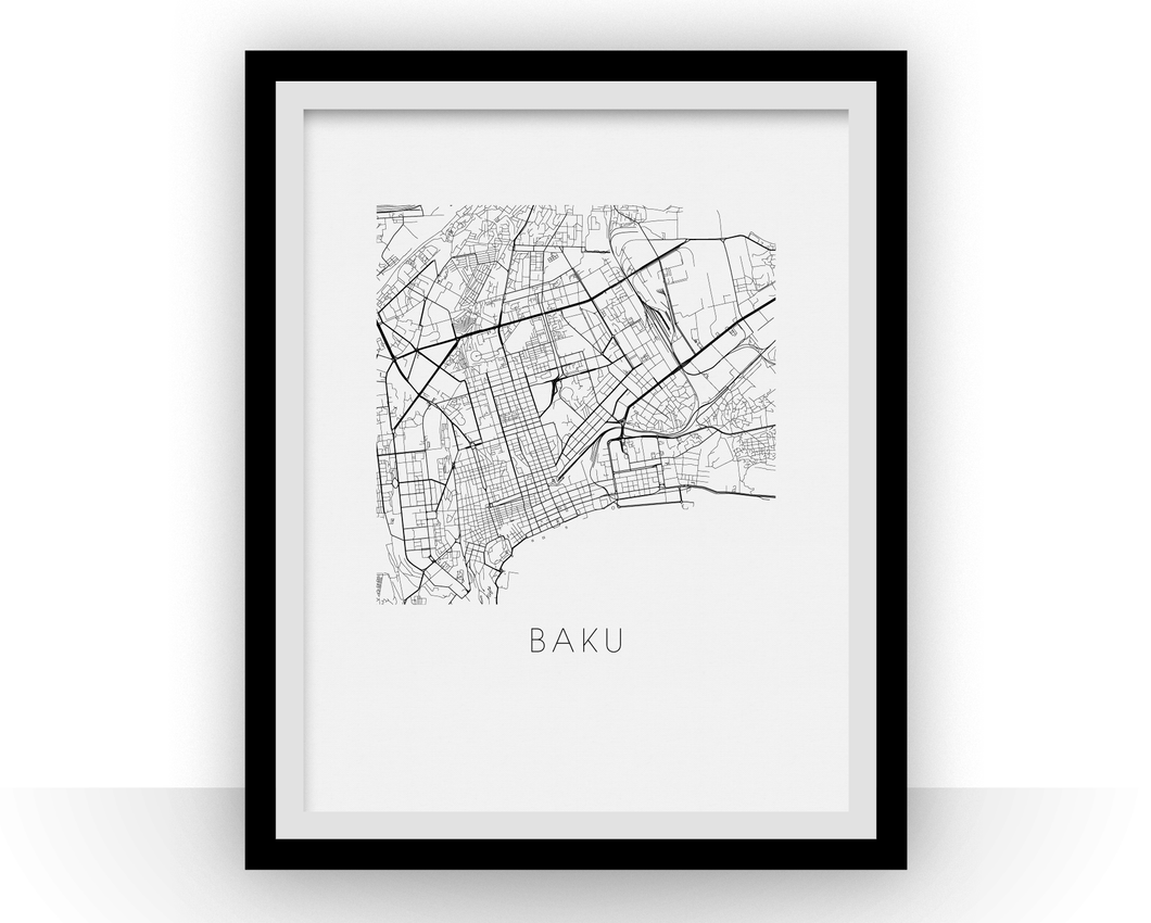 Baku Map Black and White Print - azerbaijan Black and White Map Print