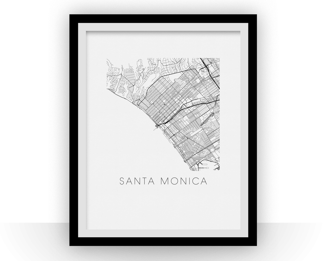 Affiche cartographique de Santa Monica - Style Noir et Blanc
