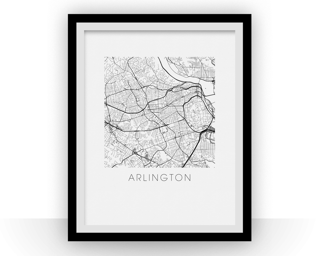 Arlington VA Map Black and White Print - virginia Black and White Map Print