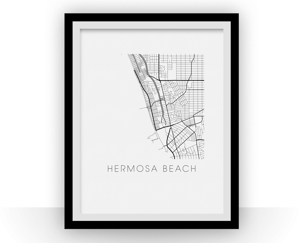 Hermosa Beach Map Black and White Print - california Black and White Map Print