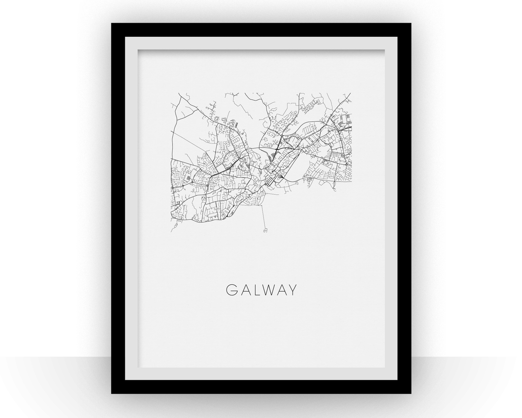 Galway Map Black and White Print - ireland Black and White Map Print
