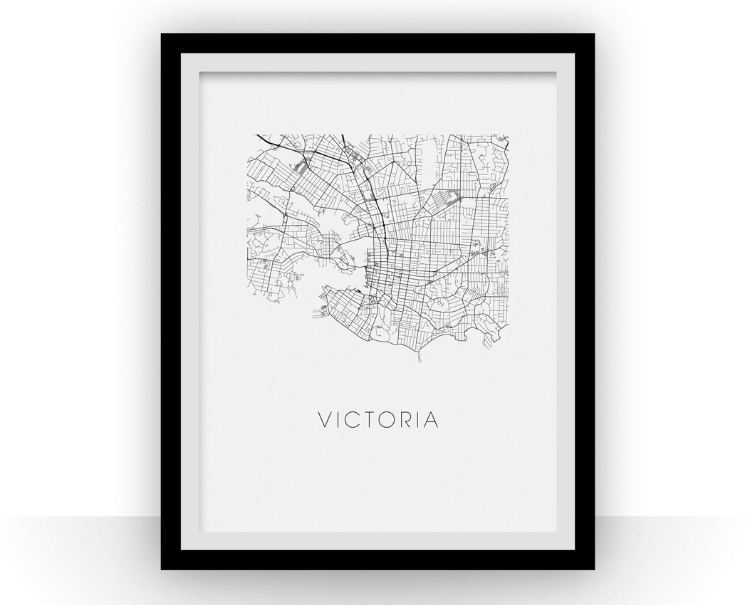 Affiche cartographique de Victoria - Style Noir et Blanc