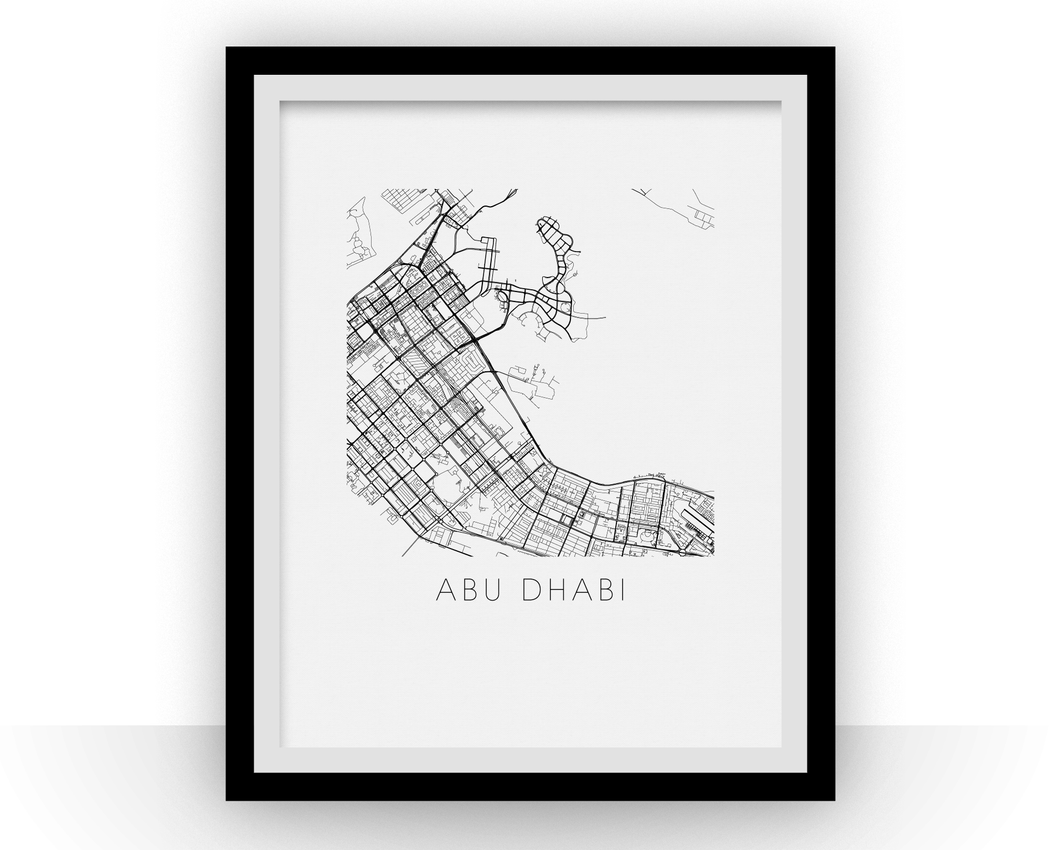 Affiche cartographique de Abu Dhabi - Style Noir et Blanc
