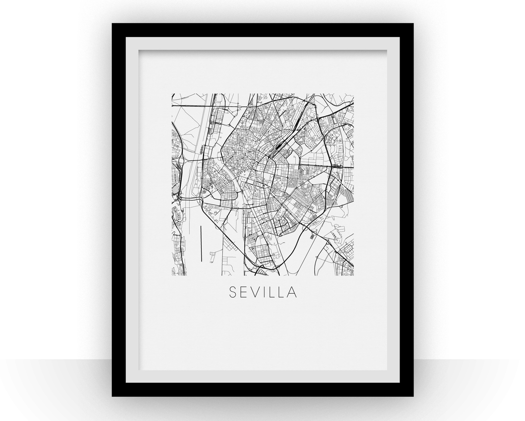 Affiche cartographique de Seville - Style Noir et Blanc