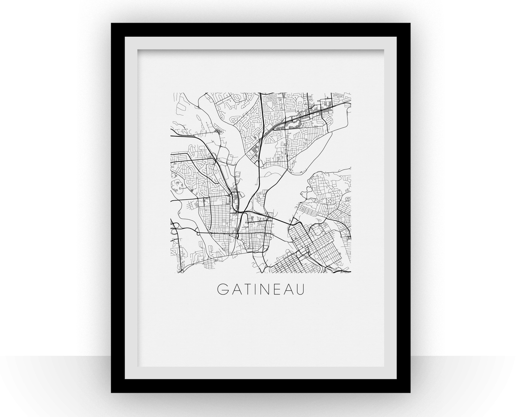 Affiche cartographique de Gatineau - Style Noir et Blanc