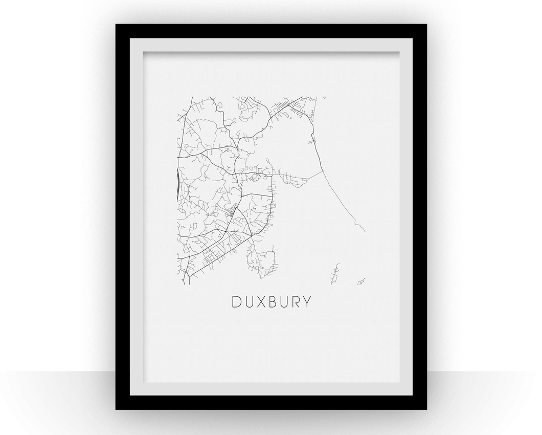Affiche cartographique de Duxbury - Style Noir et Blanc