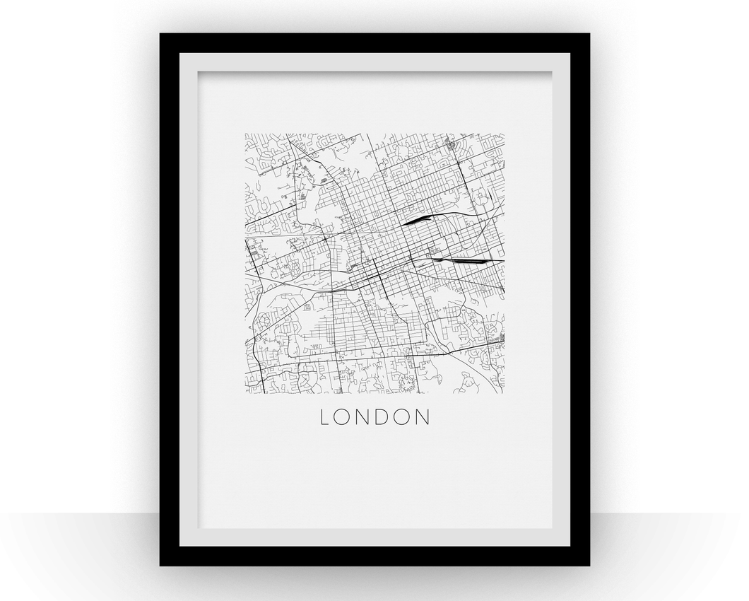 Affiche cartographique de London Ontario - Style Noir et Blanc