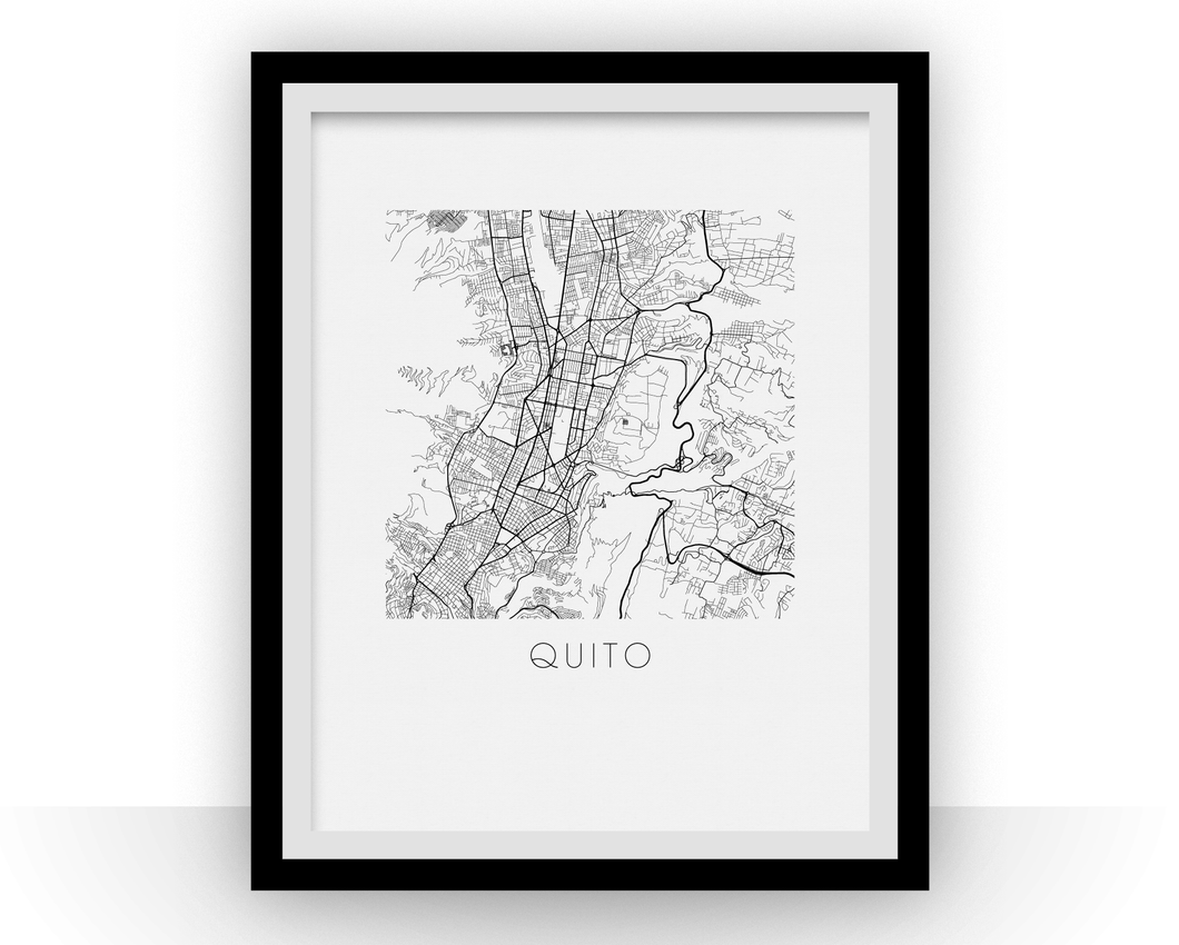 Quito Map Black and White Print - ecuador Black and White Map Print