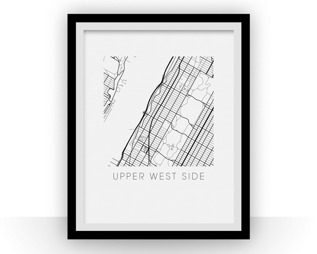 Upper West Side Map Black and White Print - new york Black and White Map Print