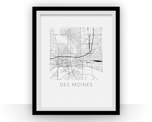 Charger l&#39;image dans la galerie, Affiche cartographique de Des Moines - Style Noir et Blanc
