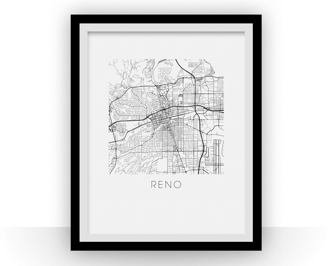Reno Map Black and White Print - nevada Black and White Map Print