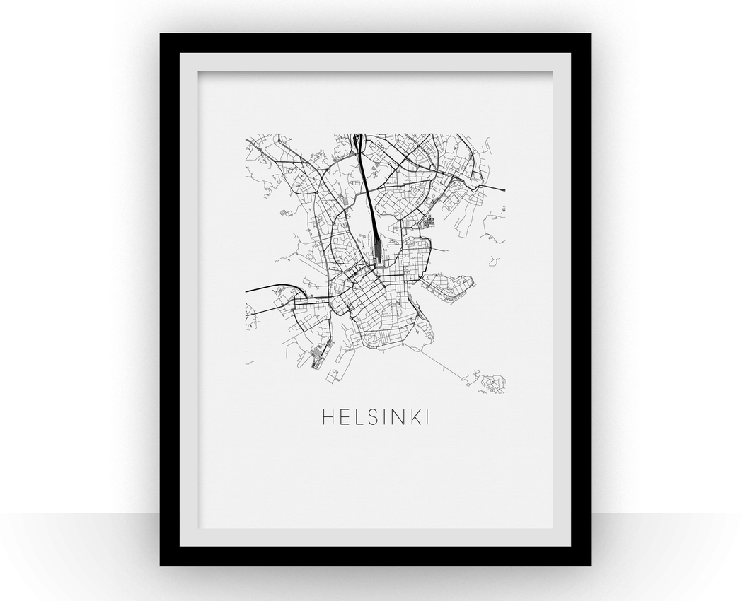 Helsinki Map Black and White Print - finland Black and White Map Print