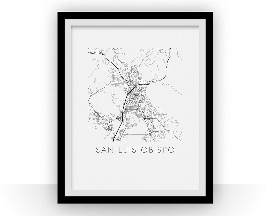 San Luis Obispo Map Black and White Print - california Black and White Map Print