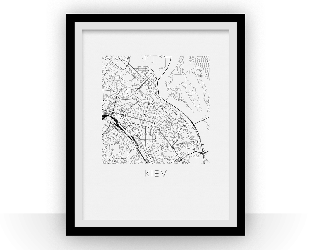 Kiev Map Black and White Print - ukraine Black and White Map Print
