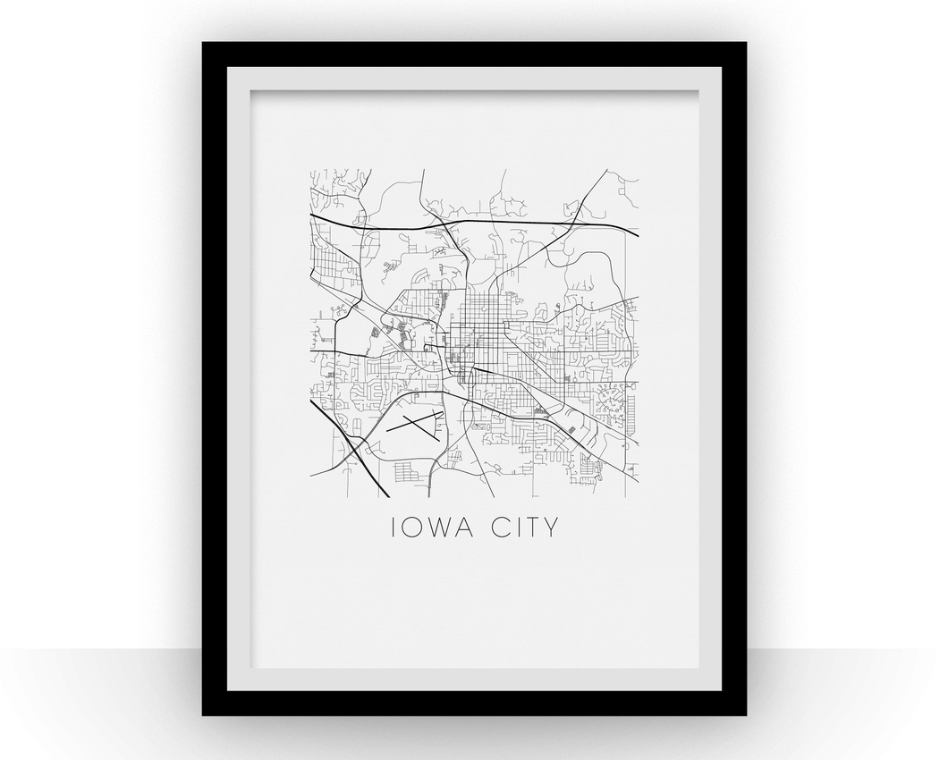Iowa City Map Black and White Print - iowa Black and White Map Print